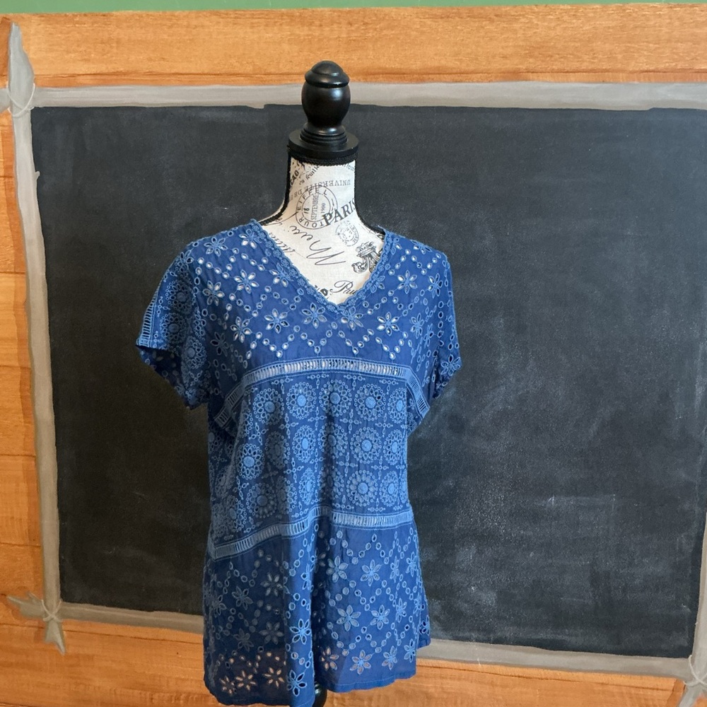 Johnny Was Dark Blue Geometric short sleeved Blouse
